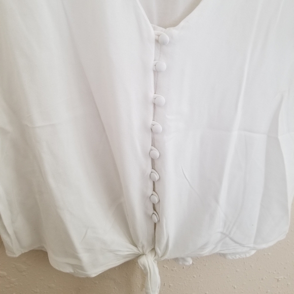 Sim & Sam White Button Down V Neck Top Blouse - Picture 3 of 4